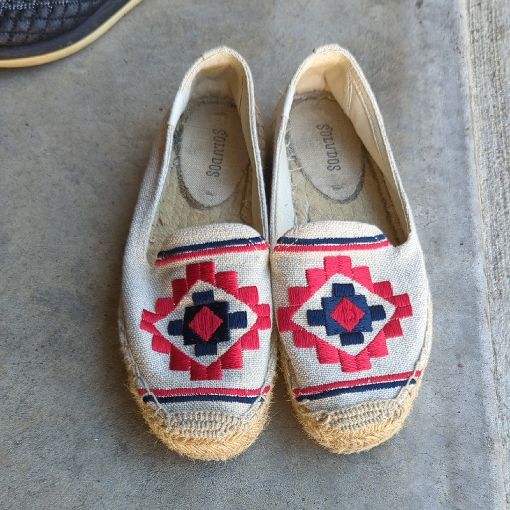 Soludos Espadrilles with Red and Blue Pattern